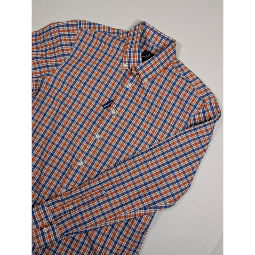 Johnnie-O Mens Medium Orange Blue Plaid Long Sleeve Button Down Shirt JMWL3110